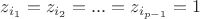 $z_{i_1}=z_{i_2}=...=z_{i_{p - 1}} = 1$