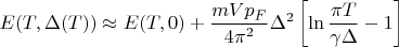 $$E(T,\Delta(T)) \approx E(T,0) + \frac{mVp_F}{4\pi^2} \Delta^2 \left[\ln{\frac{\pi T}{\gamma \Delta}} - 1\right]$$