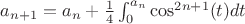 $ a_{n+1} = a_n + \frac{1}{4} \int_0^{a_n} \cos^{2n+1}(t) dt$