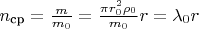 $n_{\text{ср}}=\frac m{m_0}=\frac{\pi r_0^2\rho_0}{m_0}r=\lambda_0r$