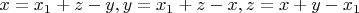$x=x_1+z-y, y=x_1+z-x, z=x+y-x_1$