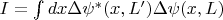 $I = \int dx \Delta \psi^{*}(x,L' ) \Delta \psi(x,L)$