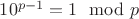 $10^{p-1} = 1 \mod p$