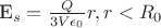 E_s=\frac{Q}{3V\epsilon_0}r,r<R_0