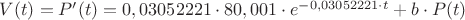 $V(t) = P'(t) = 0,03052221 \cdot 80,001 \cdot e ^ {- 0,03052221 \cdot t } + b \cdot P(t) $