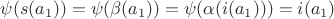 $\psi(s(a_1)) = \psi(\beta(a_1)) = \psi(\alpha(i(a_1))) = i(a_1)$