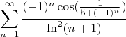 $$\sum_{n=1}^\infty \frac{(-1)^n \cos(\frac{1}{5 + (-1)^n})}{\ln^2 (n+1)}$$