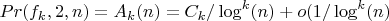 $Pr(f_k,2,n)=A_k(n)=C_k/\log^k(n)+o(1/\log^k(n)$