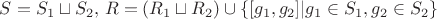 $S = S_1 \sqcup S_2, \, R = (R_1 \sqcup R_2) \cup \lbrace [g_1,g_2] | g_1 \in S_1, g_2 \in S_2 \rbrace $