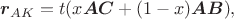 $$\boldsymbol r_{AK}=t(x\boldsymbol{AC}+(1-x)\boldsymbol{AB}),$$