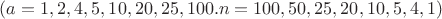 $ (a= 1,2,4,5,10,20,25,100 . n=100,50,25,20,10,5,4,1)$