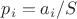 $p_i=a_i/S$