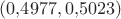 $(0{,}4977, 0{,}5023)$
