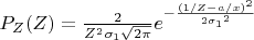 $P_Z(Z)=\frac {2} {Z^2\sigma_1 \sqrt {2\pi}}e^{-\frac{(1/Z-a/x)^2}{2{\sigma_1}^2}$