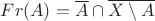 $Fr(A)=\overline{A}\cap\overline{X\setminus A}$ $Fr(A)=\overline{A}\cap\overline{X\setminus A}$
