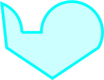 \begin{tikzpicture}
\filldraw[draw=cyan, line width=5pt, fill=cyan!20] (0,0) arc (0:70:2)--(-1,-1)--(2,-3)--(5,-1) arc (-30:180:2) --(0,0) ;
\end{tikzpicture}