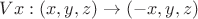 $Vx: (x, y, z) \to (-x, y, z)
$