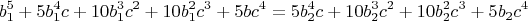 $$b_1^5+5b_1^4c+10b_1^3c^2+10b_1^2c^3+5bc^4=5b_2^4c+10b_2^3c^2+10b_2^2c^3+5b_2c^4$$