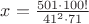 $x=\frac{501\cdot 100!}{41^2\cdot 71}$