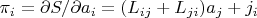 $\pi_i=\partial S/\partial a_i=(L_{ij}+L_{ji})a_j+j_i$
