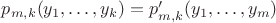 $p_{m,k}(y_1,\ldots,y_k) = p'_{m,k}(y_1,\ldots,y_m)$