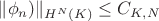 $\|\phi_n)\|_{H^{N}(K)}\le C_{K,N}$