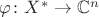 $\varphi\colon X^* \to \mathbb{C}^n$