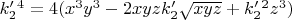 $k'_2^4=4(x^3y^3-2xyzk'_2\sqrt{xyz}+k'_2^2z^3)$