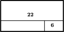 $\tikz[scale=.1]{
\draw [ultra thick]
(2,20)--(42,20)--(42,0)--(2,0)--(2,20);
\draw [thick] (30,7)--(30,0);
\draw [thick] (2,7)--(42,7);
\node at (21,11){\textbf{22}};
\node at (35,4){\textbf{6}};
}$