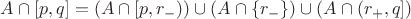 $A \cap [p,q] = (A \cap [p,r_-)) \cup (A \cap \{r_-\}) \cup (A \cap (r_+,q])$