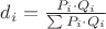 $d_i = \frac{P_i \cdot Q_i}{\sum P_i \cdot Q_i}$