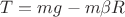 $T= mg-m \beta R