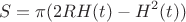 $$S=\pi(2RH(t)-H^{2}(t))$$