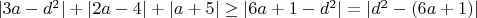$|3a-d^2|+|2a-4|+|a+5| \geq |6a+1-d^2|=|d^2-(6a+1)|$