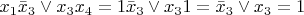 $x_1\bar x_3 \vee x_3 x_4 = 1 \bar x_3 \vee {x_3}{1} = \bar x_3 \vee x_3 = 1$