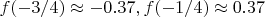 $f(-3/4)\approx -0.37,f(-1/4)\approx 0.37$