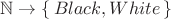 $\mathbb N \to \{\,Black,White\,\}$