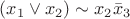 $(x_1\vee x_2)\sim     x_2\bar x_3$