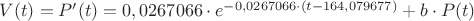$V(t) = P'(t) = 0,0267066 \cdot e ^ {-0,0267066 \cdot (t - 164,079677) } + b \cdot P(t)  $