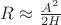 $R \approx \frac{A^2}{2H}$