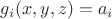 $g_i (x,y,z)=a_i$