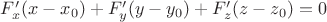 $F_x'(x-x_0)+F_y'(y-y_0)+F_z'(z-z_0)=0$