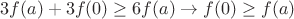$$3f(a)+3f(0)\ge 6f(a)\to f(0)\ge f(a)$$