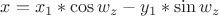$x=x_1*\cos{w_z}-y_1*\sin{w_z}$