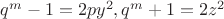 $q^m-1=2py^2,q^m+1=2z^2$