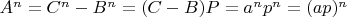 $A^n=C^n-B^n=(C-B)P=a^np^n=(ap)^n$