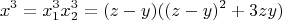 $$x^3=x_1^3x_2^3=(z-y)((z-y)^2+3zy)$$