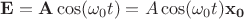 $\mathbf{E} = \mathbf{A} \cos(\omega_0 t)=A \cos(\omega_0 t) \mathbf{x_0}$
