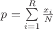 $p=\sum\limits_{i=1}^R\frac{x_i}{N}$