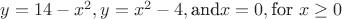 $y=14-x^2, y=x^2-4, \text{and} x=0, \text{for}\ x \geq 0$